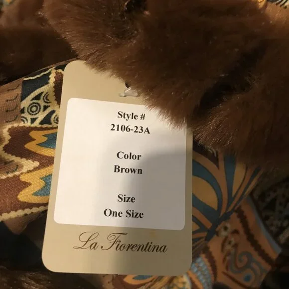 La Fiorentina brown blue Paisley rabbit fur scarf shawl poncho Made in Itlay - Picture 6 of 7